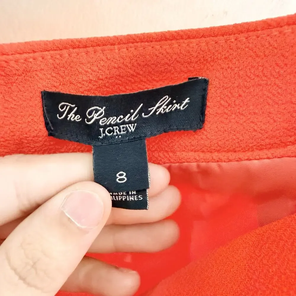 J Crew Women’s The Pencil Skirt Orange Lined Size 8 KD NWOT
